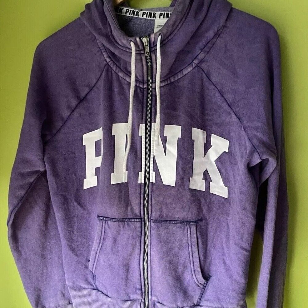 Vintage PINK Victoria Secret Full Zip Hoodie Purple White Women's Size Large